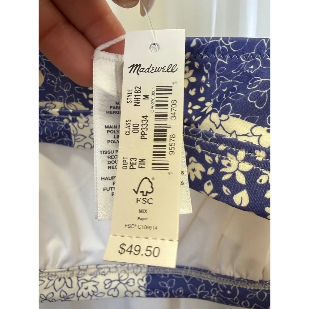 Madewell Bikini Top Womens Medium Blue Patchwork Floral NWT NH182 Square Neck